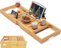 Natural Bamboo Expandable Bathtub Caddy Tray for Luxury Bath - BAMBUROBA