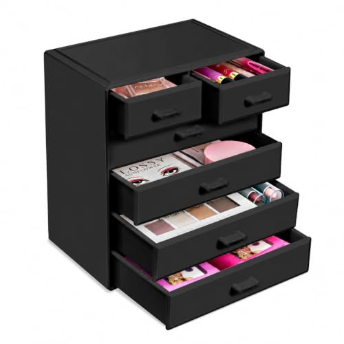 Black Acrylic Makeup Organizer with 4 Large & 2 Small Drawers - Sorbus