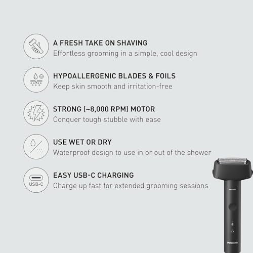 Panasonic Men's Electric Razor Wet Dry Shaver with 3-Blade System - Black
