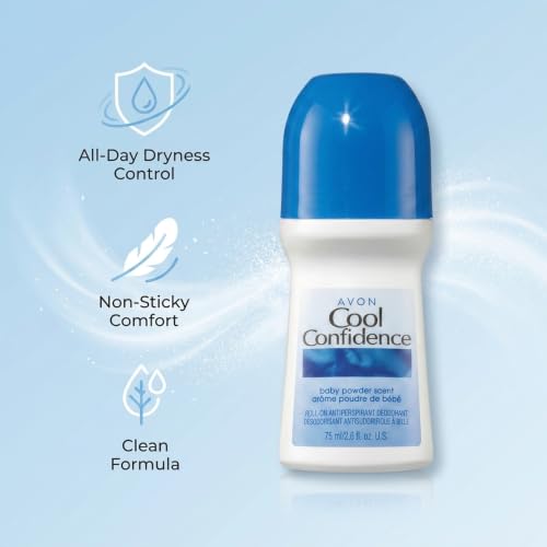 AVON Cool Confidence Baby Powder Roll-On Deodorant 1.7 Fl Oz Pack of 5