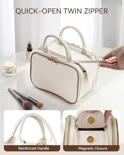 Prite Large Waterproof Makeup Bag with Brush Holder – Travel Cosmetic Case