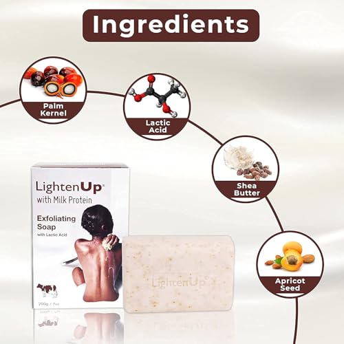 OMIC Lighten-Up Lactic Acid Exfoliating Soap 7 oz Pack of 2 Brightening Body Bar for Knees & Armpits