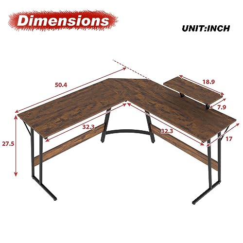 L-Shaped Corner Desk Brown Z-Shaped Design Computer Desk