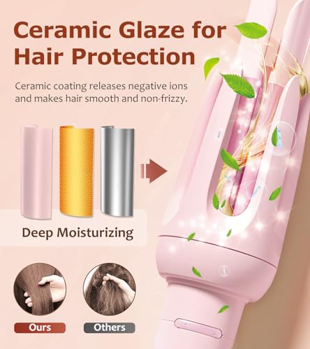 BILITOK Auto Hair Curler Pink - 4 Temp & 3 Timer, 360° Anti-Tangle