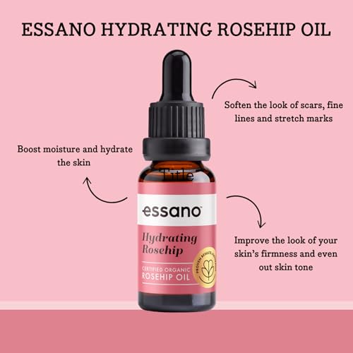 Organic Rosehip Oil for Face and Body - Hydrating Natural Skin Care with Vitamin E, 20ml