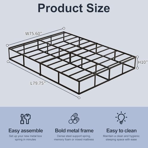 10 Inch High Profile King Box Spring - Heavy Duty Metal Mattress Foundation with Fabric Cover & Easy Assembly