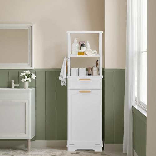 Tilt Out Laundry Hamper Cabinet with Shelves and Drawer - White, 53 Inch