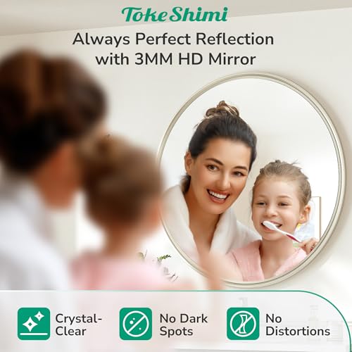 TokeShimi 24x24 Inch Round Bathroom Mirror Brushed Nickel Wall Mirror, Tempered & Shatterproof, Farmhouse Style for Bedroom, Entryway & Restroom