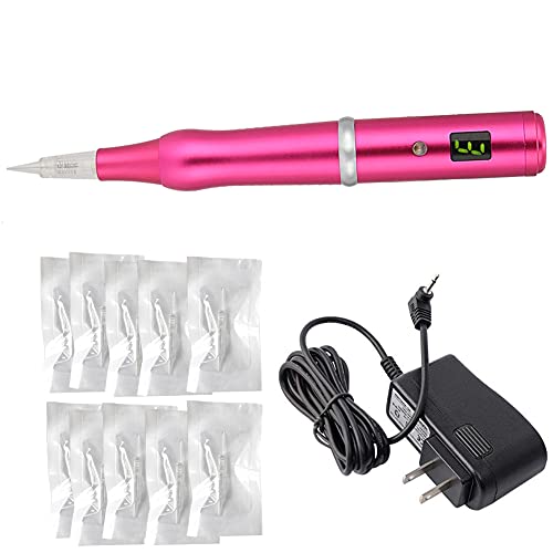 Permanent Makeup Pen Kit with 10 Needles - Rotary Tattoo Machine for Eyebrows Lips Eyeliners
