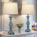 Blue Coastal Table Lamps Set of 2 - 28 Inch Dimmable Bedside Touch Lamps with USB & Outlet