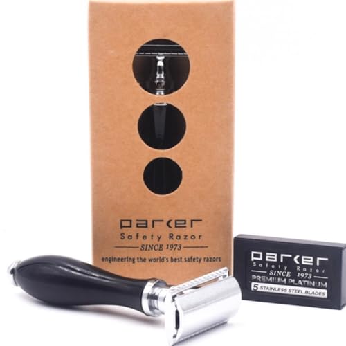 Parker 111B Ebony Handle Three?Piece Double?Edge Safety Razor ? Elegant Weighted Scratch?Resistant Shaving Razor with Premium Blades