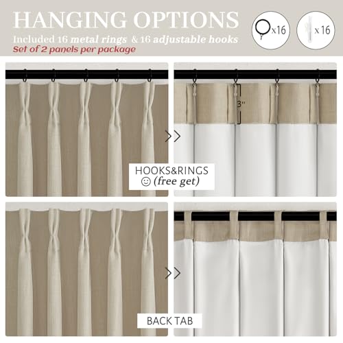 Natural Linen Room Darkening Curtains 40W x 108L Set of 2 - Neutral Blackout Drapes with Back Tab