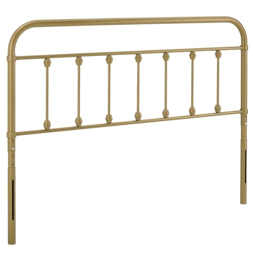 Adjustable Queen Size Metal Headboard - Gold, Modern Farmhouse Style