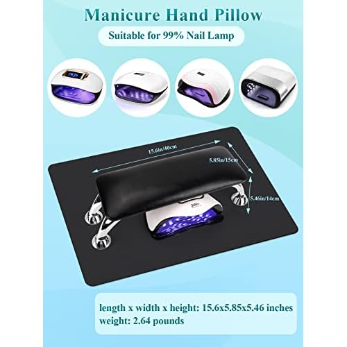 Nail Arm Rest for Acrylic Nails with Table Mat Elbow Pad, Microfiber Leather Nail Hand Elbow Rest Stand for Nails, Soft Hand Pillow Cushion Set, Sponge Nail Pillow for Salon Nail Art Tech Use (Black)