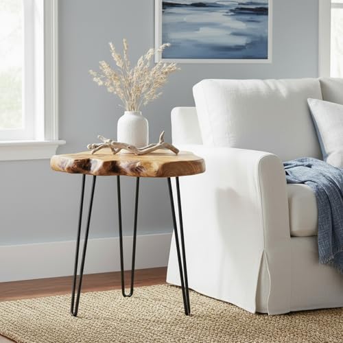 Live Edge Cedar End Table with Hairpin Legs - Handcrafted Organic Design
