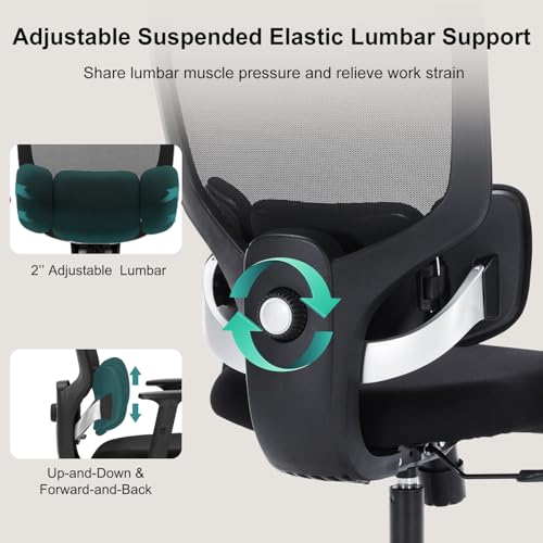 Ergonomic Mesh Office Chair with Adjustable Lumbar Support & Headrest - High Back Swivel Desk Chair