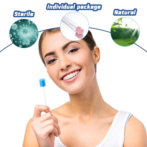 TrelaCo 500 Pcs Toothettes Oral Swabs Bulk Disposable Mouth Cotton Swabs Multicolor Sponge Individually Wrapped for Elderly Adults Oral Cavity Mouth Cleaning(Plum Blossom)