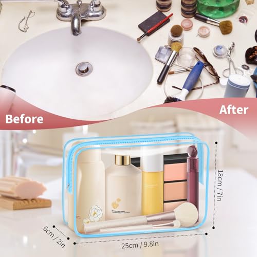 Large Clear Makeup Bag with Zipper - TSA Approved Toiletry Pouch, Blue