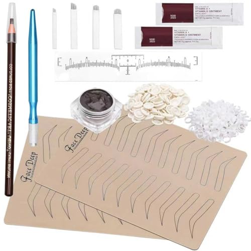 Fenshine Eyebrow Practice Kit with Blades Pigment Practice Skin Eyebrow Ruler Repair Gel Ring Cup Finger Gloves Pencil