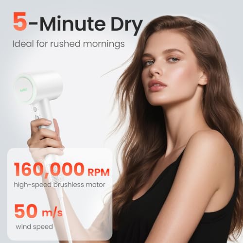 AirJetz White High-Speed Ionic Hair Dryer with Diffuser & Nozzle, 4 Temp & 2 Speed