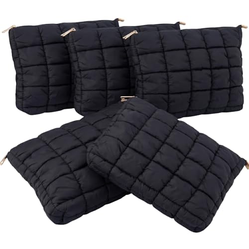 CECKQUE Black 5 Quilted Makeup Bag with Pearl Bracelet - Puffer Cosmetic Organizer