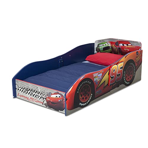 Disney Pixar Cars Wooden Toddler Bed - Lightning McQueen Race Car Design, Kids Bed for Transition, Delta Children