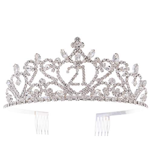 Ella Celebration 21st Birthday Tiara - Silver Heart Crown Party Accessory