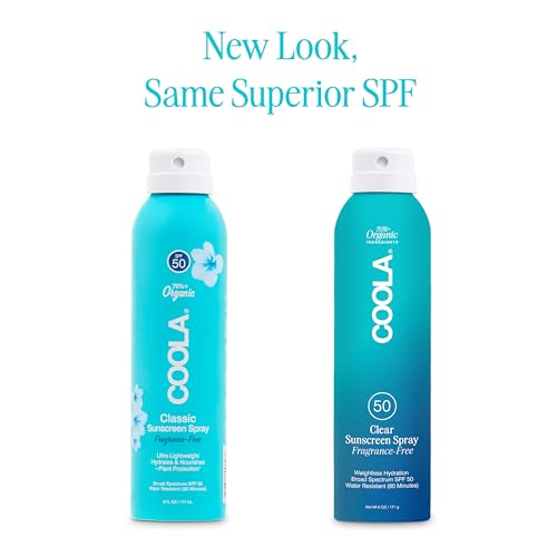 COOLA Organic Sunscreen SPF 50 Sunblock Spray, Dermatologist Tested Skin Care for Daily Protection, Vegan and Gluten Free, Fragrance Free