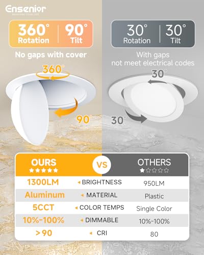White 6 Pack 6 Inch LED Gimbal Recessed Light Dimmable 5 CCT