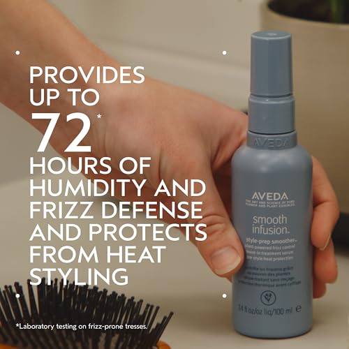 Aveda Smooth Infusion Style-Prep Smoother 3.4 Fl Oz - Leave-In Anti-Frizz Serum with 72-Hour Frizz Control & Heat Protectant, Naturally Derived