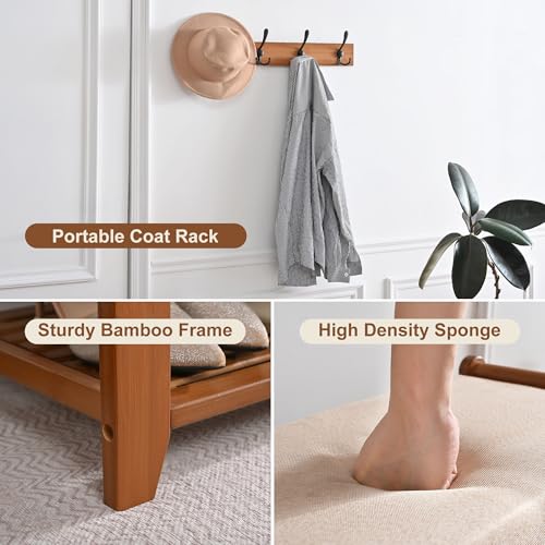 27.6in Bamboo Shoe Rack Entryway Bench with Hidden Drawer & Hooks - Homman