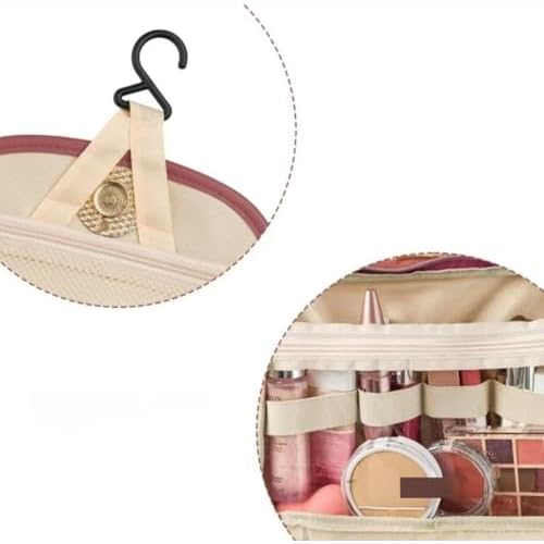 Travel Toiletry Bag for Women - Hanging Cosmetic Makeup Organizer with Clear Compartments, Water-Resistant Cosmetic Bag, Perfect for Vacation, and Daily Use (pink)