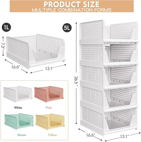 White 8-Pack Stackable Closet Storage Baskets - Multi-Functional Organizers