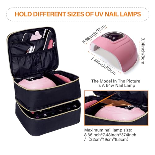 Nail Polish Organizer, Handheld Double Layer Organizer Holds 30 Bottles (15 ml/0.5 floz) with Adjustable Dividers for Nail Polish Small Manicure Lamp Manicure Tools Essential and Travel,Black