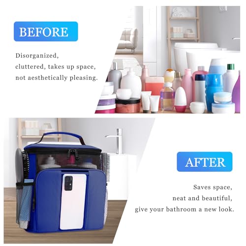 Blue Dorm Shower Caddy Organizer for College Students - Water-Resistant Toiletry Bag