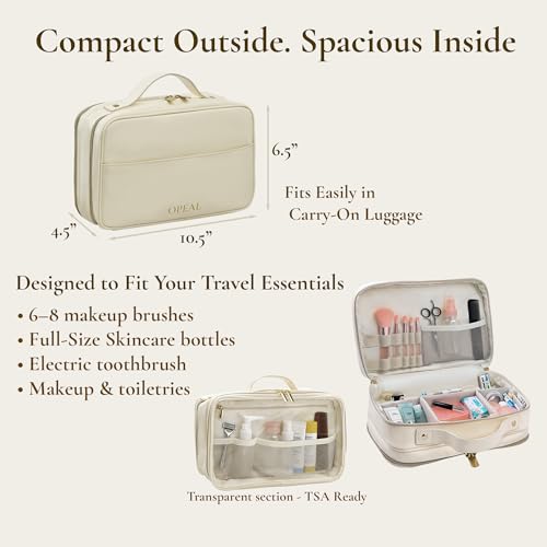 Travel Makeup Bag ? Elegant Waterproof Modular Cosmetic Organizer for Women with Adjustable Compartments, Premium Toiletry Case for Carry-On & Daily Essentials, Cream