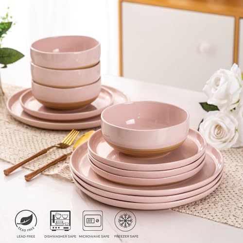Cloud Pink Dinnerware Set for 4 - 12 Pieces Ceramic Plates & Bowls