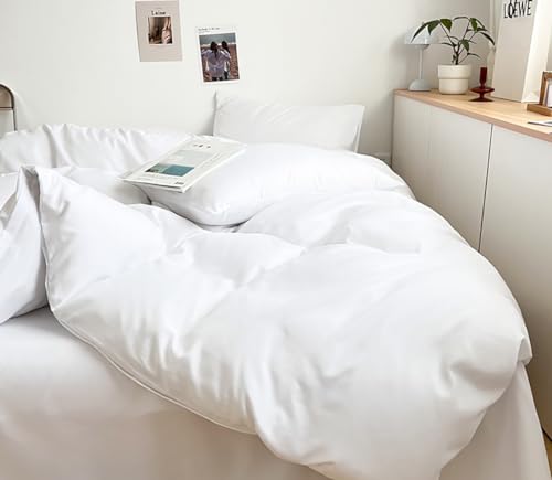 Queen White Bedding Comforter Set - Fluffy Lightweight Solid Color Bed Quilt