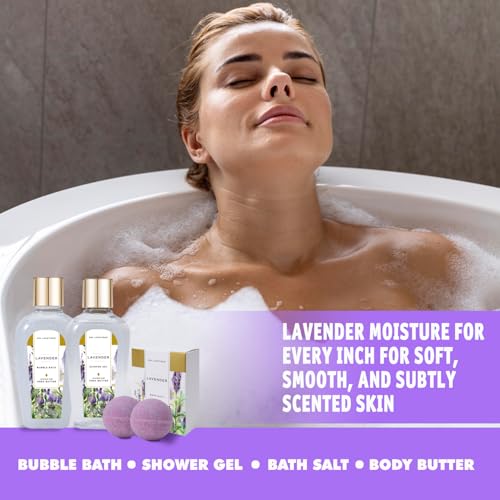 Lavender Spa Gift Set for Women - 10 Piece Self Care Kit with Bath Bombs & Tote