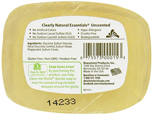 Clearly Natural Glycerin Bar Soap Unscented 4oz Pack of 6 - 24 Ounce Variant