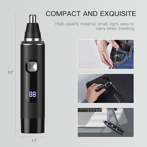 LED Display Ear and Nose Hair Trimmer Clipper for Men Women,2025 Rechargeable 2 in 1 Professional Painless Eyebrow & Facial Hair Trimmer with Powerful Motor and Dual-Edge Blades Easy Cleansing