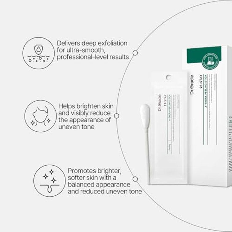 DR.ORACLE 21 Stay A-Thera Peeling Stick for Sensitive Skin - AHA, BHA, Tea Tree Oil, Exfoliating Swabs for Blackheads, Whiteheads, Enlarged Pores, Korean Skincare, Dermatologist Tested, 1Pack of 10ea