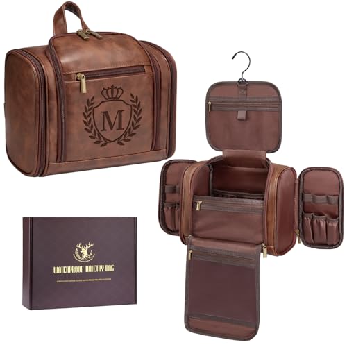 Personalized Men’s Travel Toiletry Bag - Cognac, Custom Initials, M