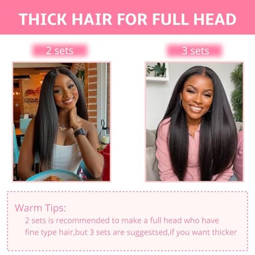 Kinky Straight Clip-In Hair Extensions 20 Inch Natural Black Human Hair - 8 Pcs