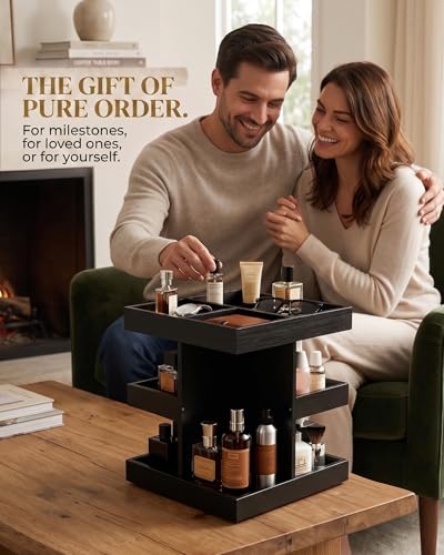 Black 3-Tier Rotating Cologne Organizer for Men, Holds 12+ Bottles