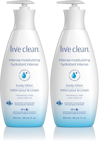 Live Clean Intense Moisture Fragrance-Free Body Lotion Pack of 2 - 18 Fl Oz Each