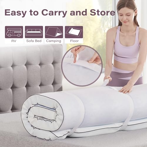 SOOSLEEPY Full Size 3 Inch Memory Foam Mattress Topper with Removable Cooling Cover