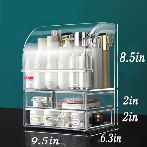 12.5in Clear Acrylic Makeup Organizer with Lid, Cosmetic Storage Drawer Box