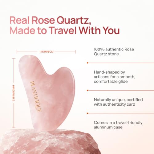 Plantifique Rose Quartz Gua Sha & Vitamin C Face Serum Set for Skin Rejuvenation
