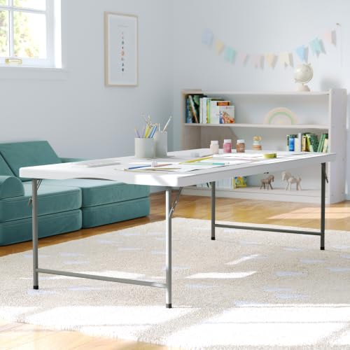 Kids Bi-Fold Folding Table 60x30 with Granite White Finish - Portable & Sturdy